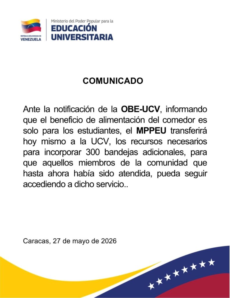 MPPEU entrega 300 bandejas adicionales para el comedor de la UCV